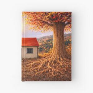 Dagboek harde kaft met huis in landschap gebaseerd op het familiewapen Dom
